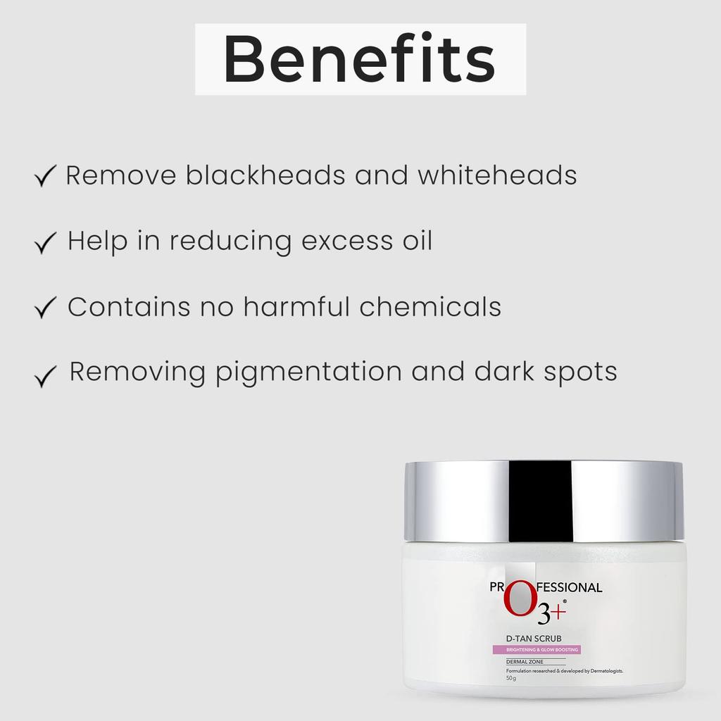 O3+ D-Tan Scrub 50g Pack of 1 | Exfoliating Face Scrub for Tan Removal and Glowing Skin