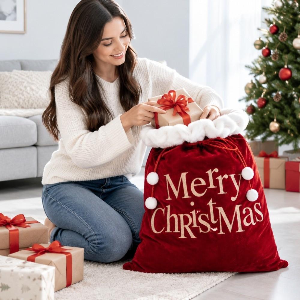 Golden Accents Christmas Gift Sack Velvet Drawstring Bag Christmas Party Favors