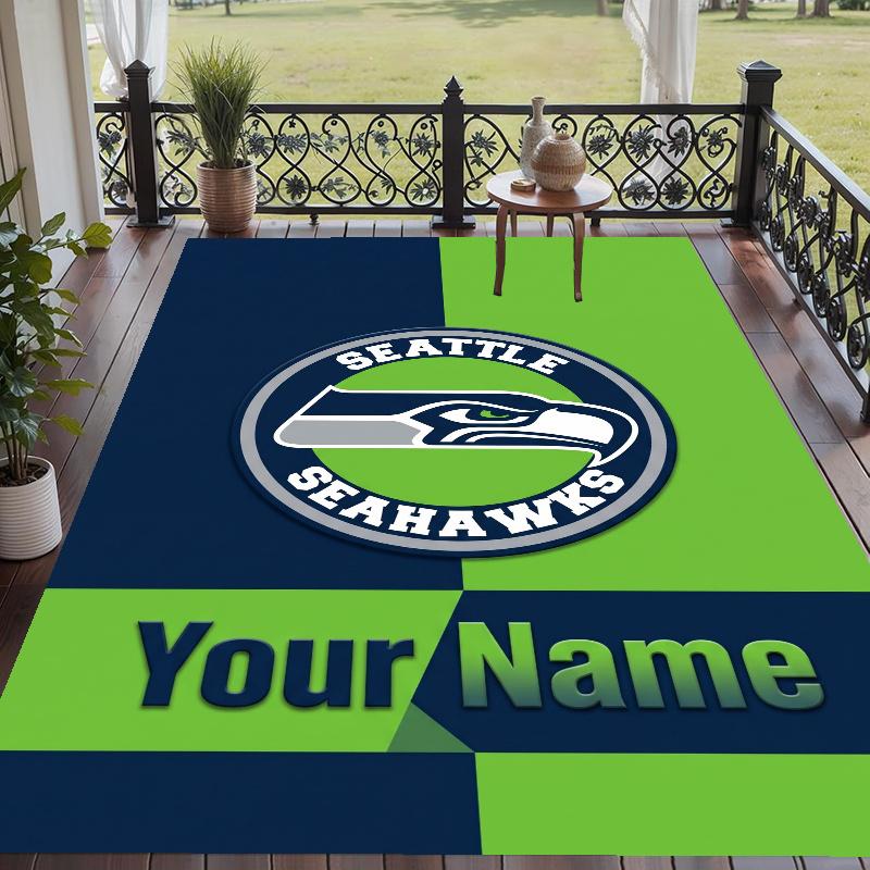 Custom Name Seattle Seahawks Crystal Velvet Floor Rug Personalized Text Soft Carpet Home Decor