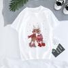 cotton   Christmas Cartoon Rudolph Reindeer Breaking Paper Print T Shirt Women Holiday Casual Short Sleeve Top