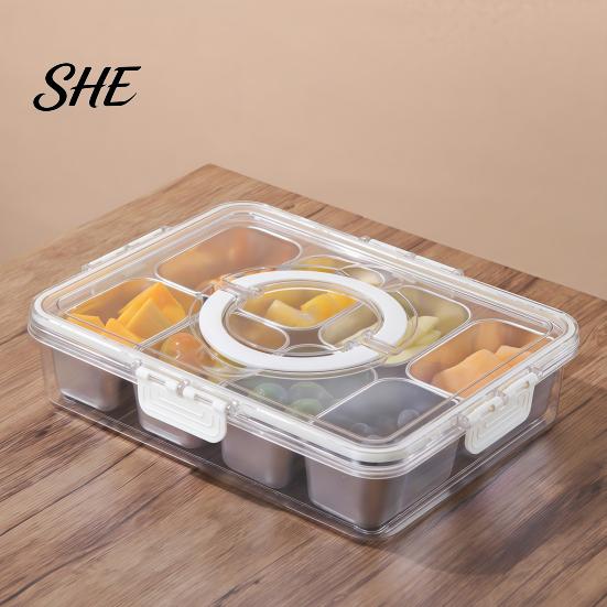 Leakproof Bento Box for Picnic Snackle Container, Stainless Steel Divided Serving Tray with Lid & Handle, 8 Compartment Large Snack Durable Food Road