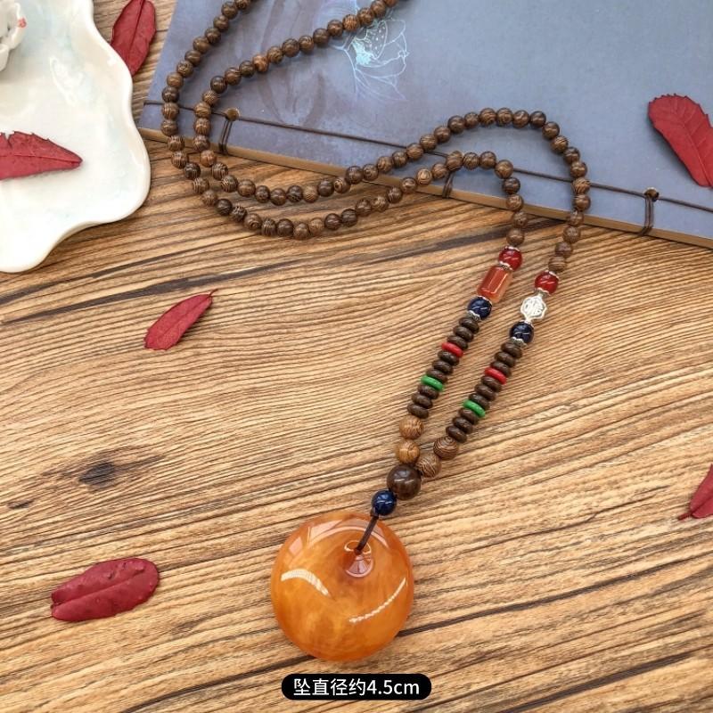 Ретро куриное крыло дерево второе поколение старое восковое ожерелье мужчины и женщины универсальный янтарный кулон длинная цепочка для свитера кулон