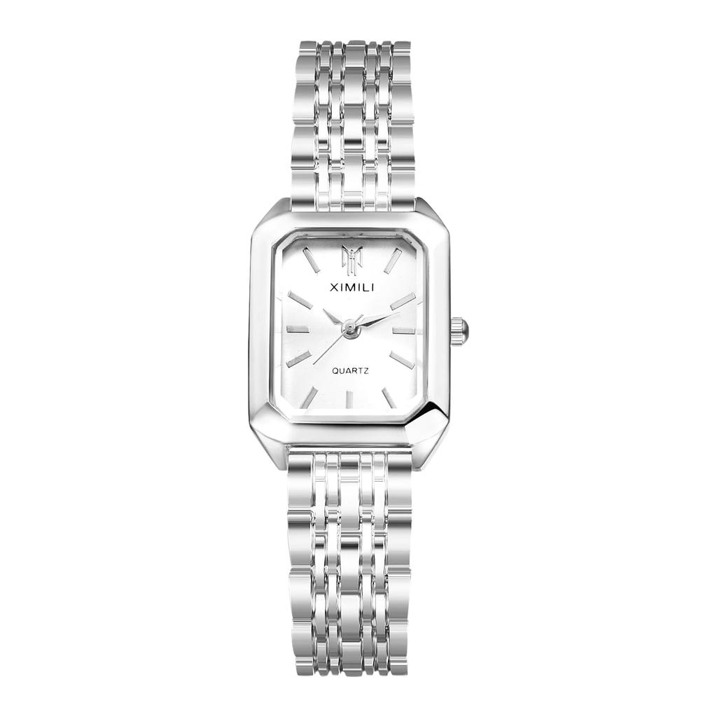 Waterproof Wristwatch with Square Bar Simple Quartz Stainless Unidirectional Perfect Gift for Birthdays Silver Women's Dial, Indexes, Movement, Steel,