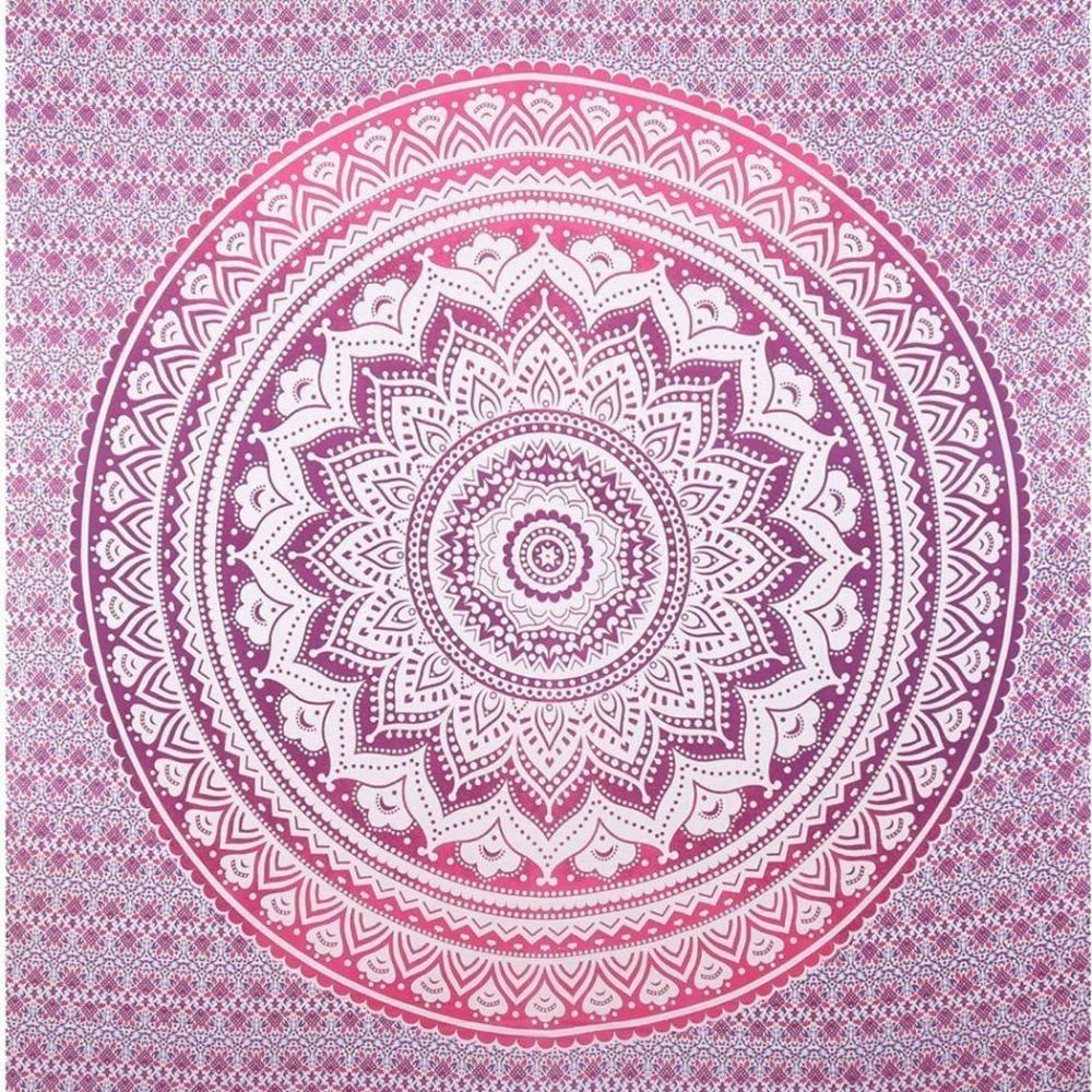 BLESS INTERNATIONAL Индийская традиционная мандала хиппи настенное украшение, хлопковый гобелен омбре покрывало в стиле бохо (Розовый/Белый)
