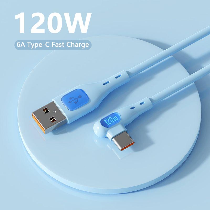 VAORLO 90° Super Charge Cable 120W 6A Fast Charging Type-C USB C Data Line Support Transmission Quickly Charge 1M 2M