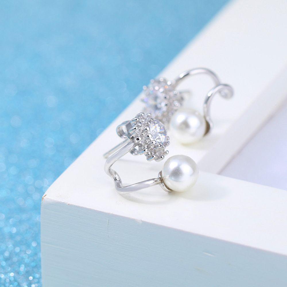 Aaa Zirconia Shell Pearl Cubic Clip-on Double Earrings