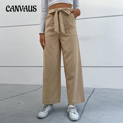 Осенне-зимние женские брюки, повседневные вельветовые широкие брюки на шнуровке в пригородном стиле