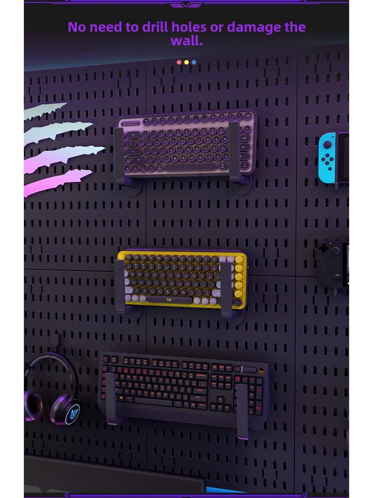 Perforated Wall Shelf for Gaming Room - Hook & Decor Storage Solution (Punch-Free Installation)