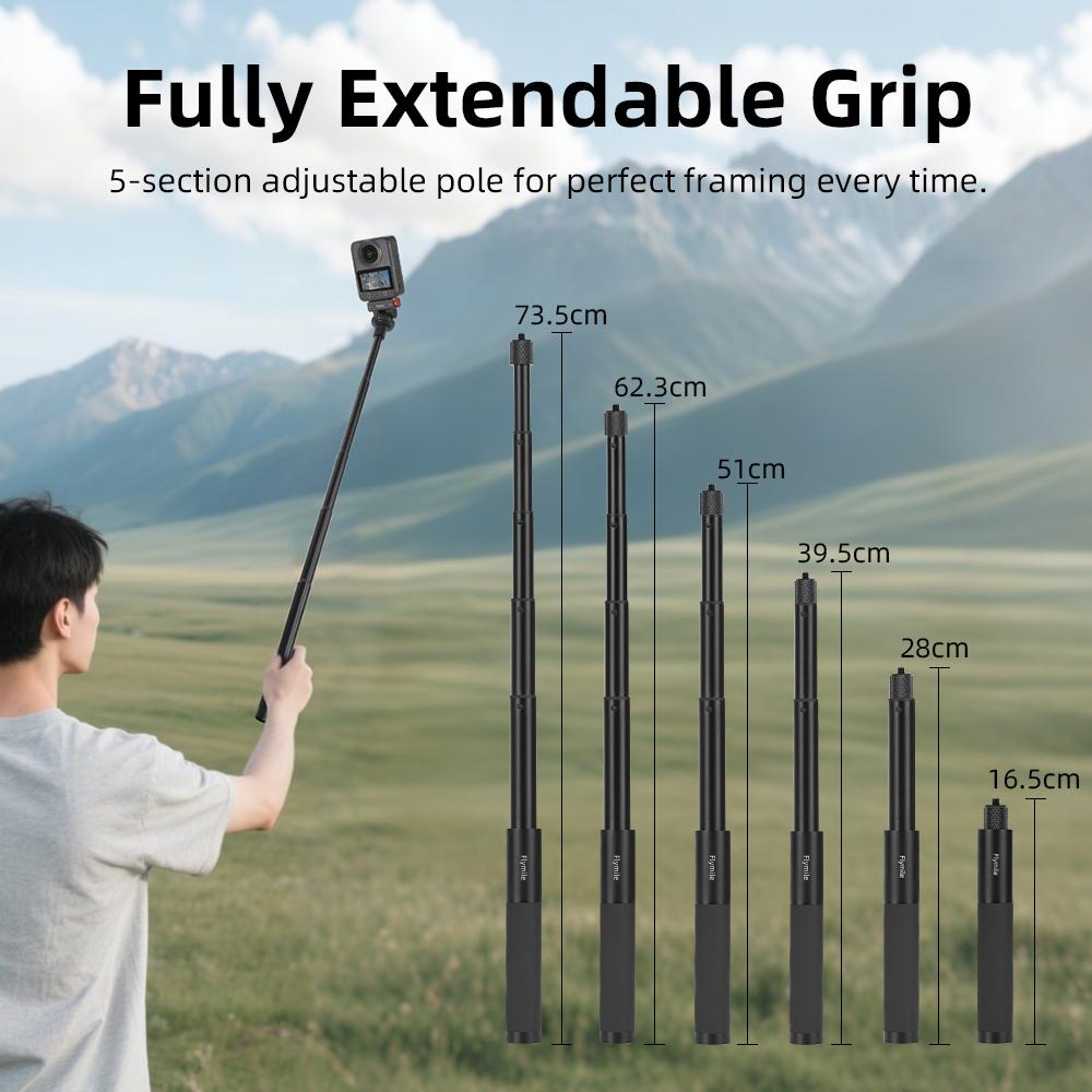 Flymile Invisible Selfie Stick for Insta360 X6/X5/X4/X3/DJI Osmo 360 II Accessories Adjustable Extension Rod Vlgo Handle 7