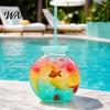 Orange Fish Straw Cup Bowl Bottle with Straw, Plastic Fishbowl Tumblers Lids, Unbreakable Ornament Cups Spill Resistant for Drinks Summer Drink,