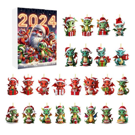 Рождественский Адвент-календарь Акриловый кулон в виде дракона, 24-дневный календарь обратного отсчета с внутренним мультфильмом