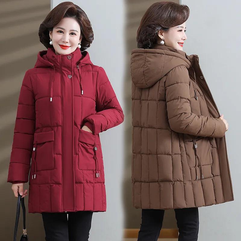 Mother's Winter Down Padded Jacket, Mid-length Padded Jacket, Western Style Middle-aged and Elderly Women's Winter Thick Warm Padded Jacket