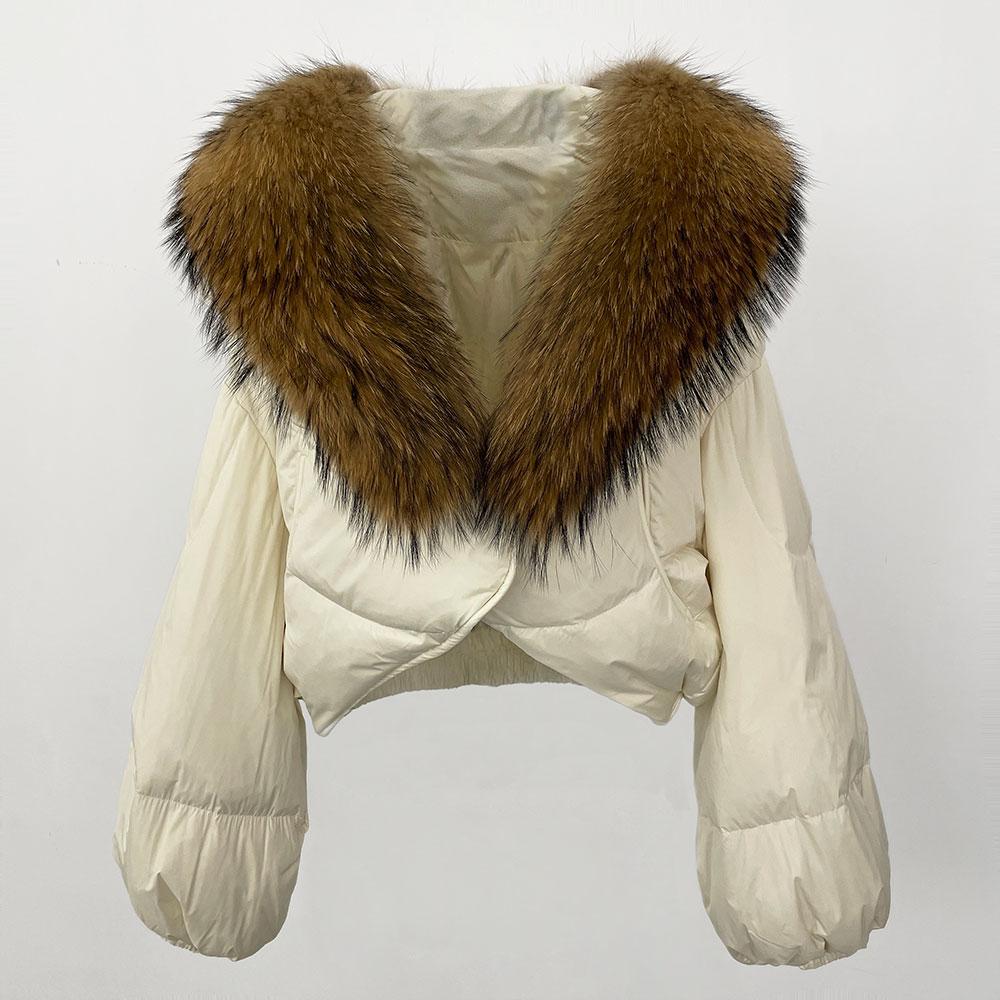 OFTBUY Зимняя модная утолщенная и теплая роскошная пуховая куртка 90% белого утиного пуха женская короткая свободная шуба с меховым воротником