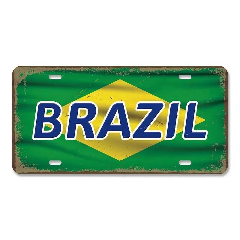 Винтажный плакат с названием страны, автомобильные лицензии, металлические жестяные знаки, Россия, Франция, Бразилия, металлическая пластина, гараж, гостиная, Ретро Настенный декор