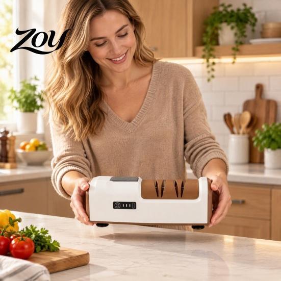 Professional Chef Knife Tool Electric Sharpener, USB Rechargeable Automatic Cutter Sharpener with 4 Non Slip Base Grinding Slots, Grinder for Kitchen