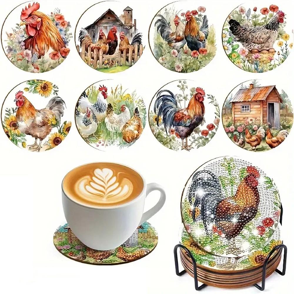 8 шт./набор подставок под стакан с вышитыми цветами в виде шаров, расписанных алмазами, с держателем, подставка под стакан своими руками для начинающих и взрослых, товары для творчества и рукоделия в подарок