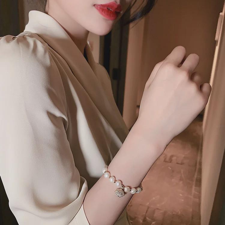 Браслет из пресноводного жемчуга в стиле барокко в корейском стиле - дизайн ракушки «кошачий глаз», простые украшения для студентов и подруг