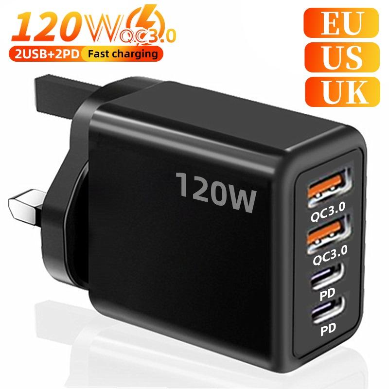 Быстрая зарядка PD 120 Вт USB Type C Двойной USB Typec Вилка EU/US/UK Адаптер Quick Charge 3.0 для Samsung IPhone Xiaomi Google Универсальный