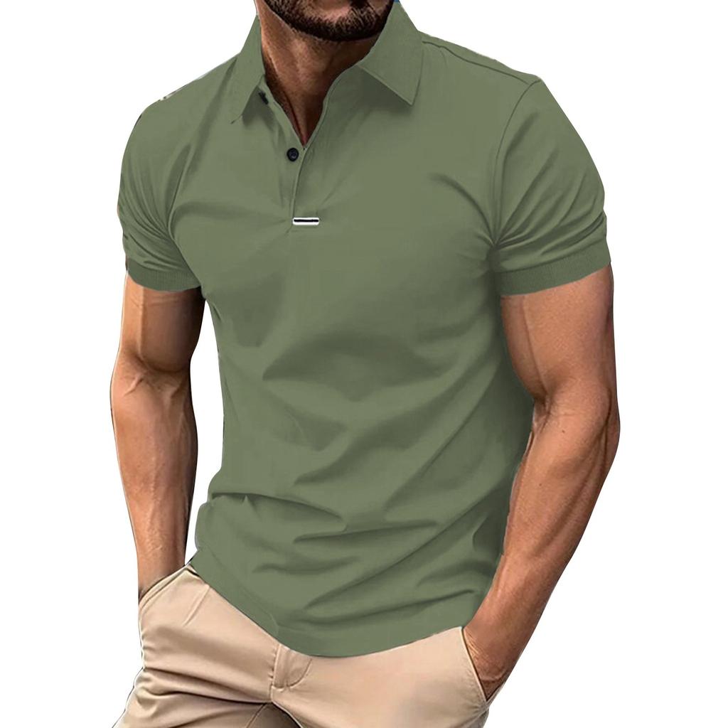 Men's Solid Color Button Lapel Short Sleeve Top Men's Casual Fashion Shirt