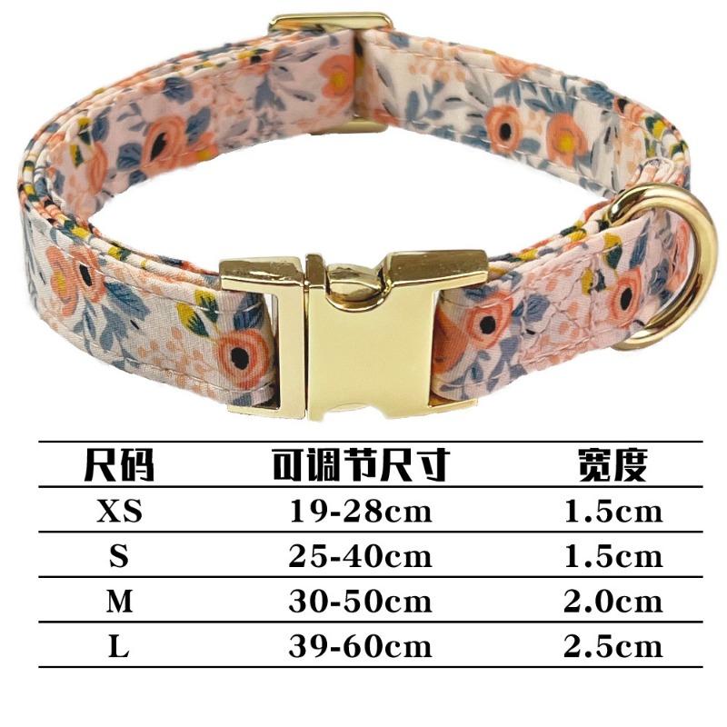 Floral Metal Engraved Custom Pet Collar Traction Rope For Medium Large Dogs Cats