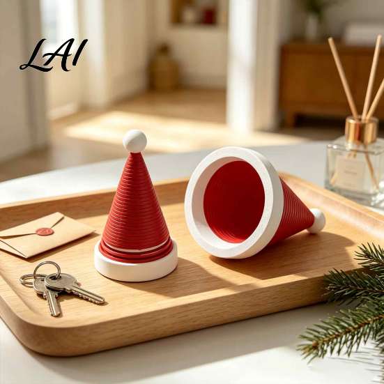 Small Statues for Home 3D Printed Flexible Spring Santa Hat Figurine Retractable Spiral Coil Christmas Toys Desktop Ornament with White Base Novelty