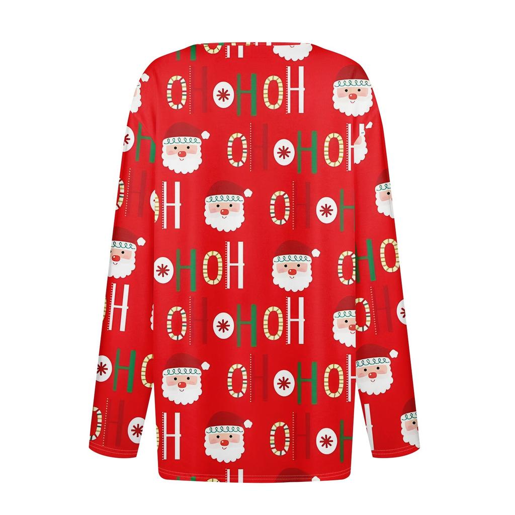 Women's T Shirt Tee Christmas Print Button Long Sleeve Daily Weekend Fashion Basic V- Neck Regular Top