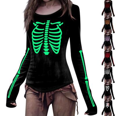 Страшная футболка на Хэллоуин, футболки со скелетом на Хэллоуин с 3D-принтом, женские футболки с длинным рукавом, уличная одежда, женские туники, футболки, топы, одежда