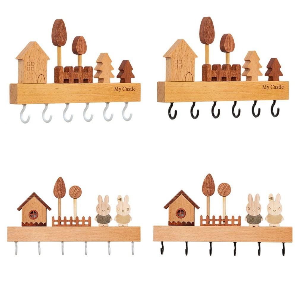 Solid Wood Key Storage Holder non-toxic Decorative Hook Entryway Organizer Key Hook Rack  Entryway