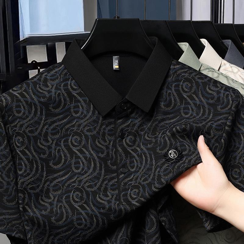 Мужская рубашка поло с коротким рукавом, мужская легкая роскошная высококачественная дышащая тонкая футболка с коротким рукавом и принтом