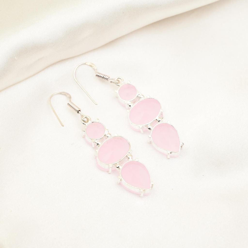 Серьги с розовым халцедоном, драгоценные камни, серьги ручной работы из цельного серебра 925 пробы, ювелирные изделия последнего дизайна