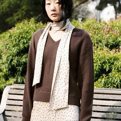 PONYTAIL Soir Wrinkle Polka Dot Scarf (Latte)