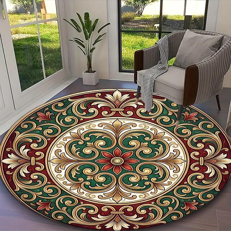 1pc General-purpose Rug, Deep Marine Mandala Printed Round Rug, Comfortable Office Chair Carpet, Home Entrance Floor Mat