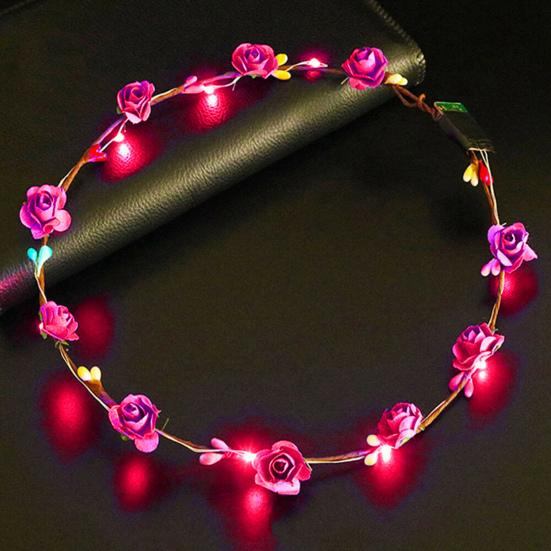 1/2Pcs Colorful LED Rose Flower Crown Adjustable Wedding Bride Floral Hair Wreath Headband Garland Headpiece Hair Accessories Party Photo Props