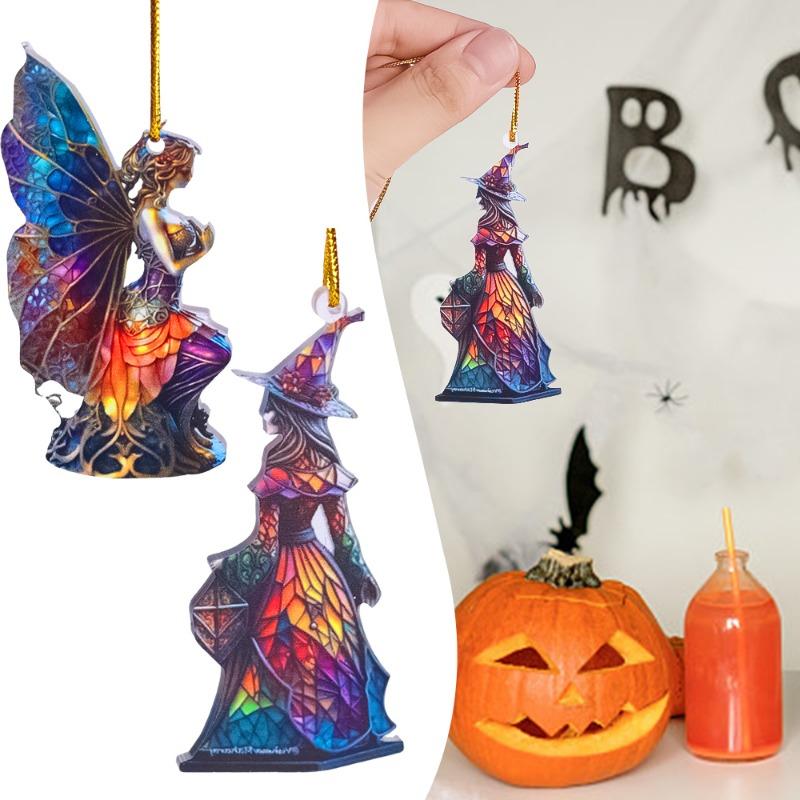 Halloween Witch Car Pendant Rearview Mirror Hanging Decoration Doll DIY Ornaments for Party Haunted House Decorate Props