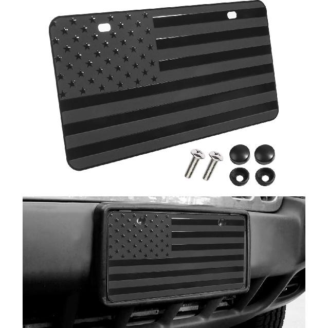 License Plate Frame,Car Accessories Front License Plate 6" X 12",Premium Quality Thick Durable Novelty 3D American Flag Aluminum Metal Car Tag