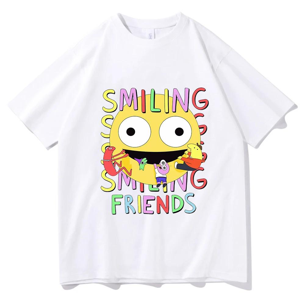 Футболки с принтом мультфильма Smiling Friends Летние Весенние Хлопковые Мужские Футболки Смешные Футболки с Графическим Принтом Высококачественная Футболка
