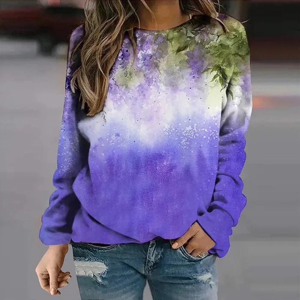 Women Floral Theme T Shirt Graphic Florals O-Neck Long-sleeves Basic Tops