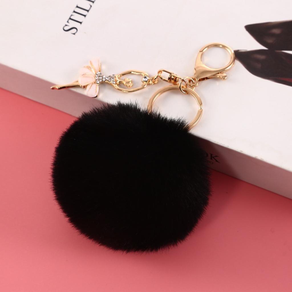 Faux Pom-Pom Keyring Adorable Rhinestone Angel Car Key Charm Women's Handbag Faux Pendant