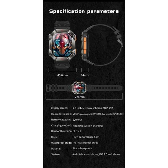 SACOSDING Apollo-002s-A Men 2.0inch Large Screen Compass Bluetooth Call Outdoor Sports Watches Fitness Smartwatch Women