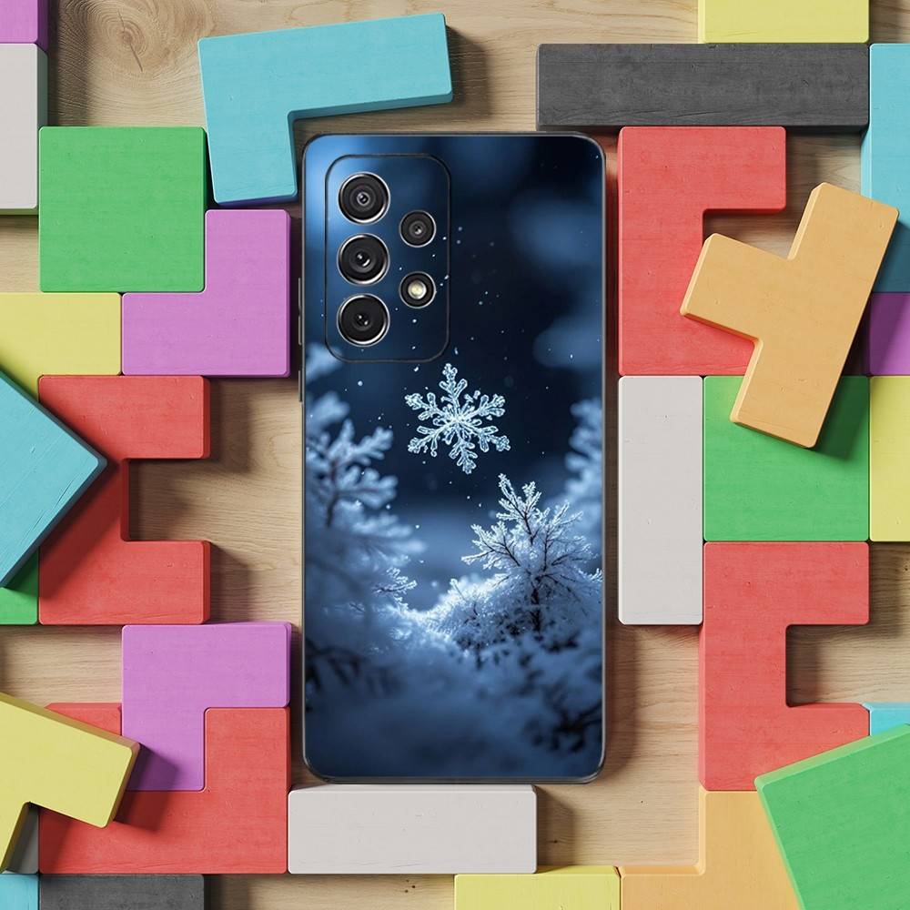 Чехол Рождественский с рисунком Снежинки для Samsung S22,S21,S9,S25,S24,S23,Ultra,FE,S20,S10,Plus,Lite, Мягкий силикон, Черный