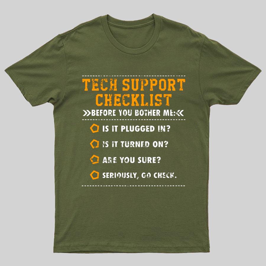 Tech Support Checklist Funny 100% Cotton Summer Casual Cool Loose T-Shirt
