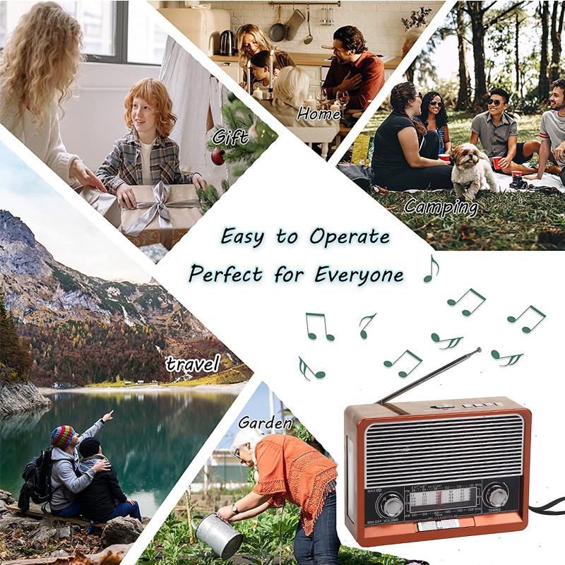 Портативное ретро-радио FM/AM/SW1-6 Радиоприемник Bluetooth-динамик Солнечный MP3-плеер со светодиодной подсветкой Поддержка USB/TF-карты/AUX