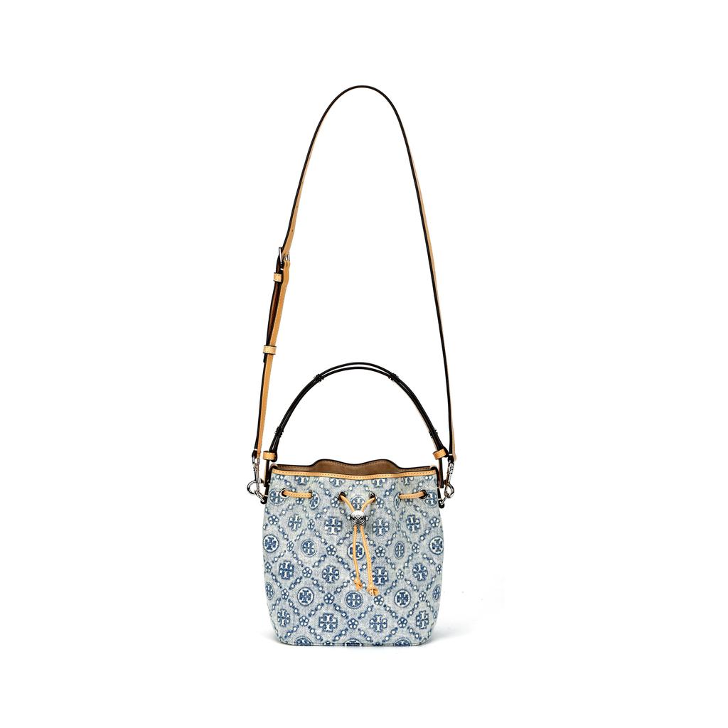 Tory Burch T Monogram Logo Print Fabric Bucket Bag Women bags Powder-Blue 167762-400