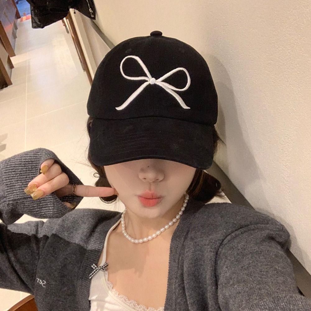 Хлопковая вышитая шляпа с бантом в корейском стиле для женщин, модная бейсболка с бантом для девочек