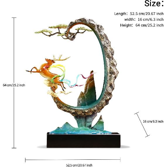 Aris & Juno 25.2" Copper Deer Feng Shui Statue with Pine Tree – Handcrafted Rising Path Ornament, Oriental Good-Luck Decor for Living Room, Office,