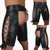 Mens Leather Shorts Knickers Briefs Crotchless Lace-Up Front Underwear Sex Toys