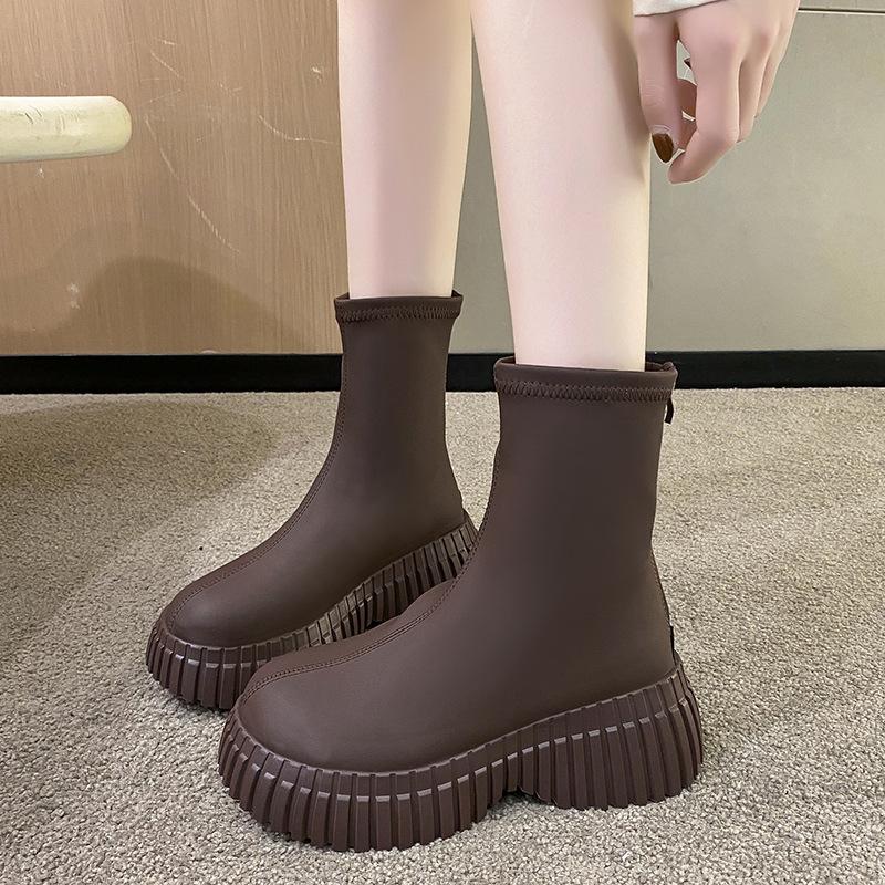 Fashion Fashion Chimney Short Boots for Women 2024 New Autumn Thick Sole Design Breathable Short Boots Platform Boots Zapatos Mujer Traf