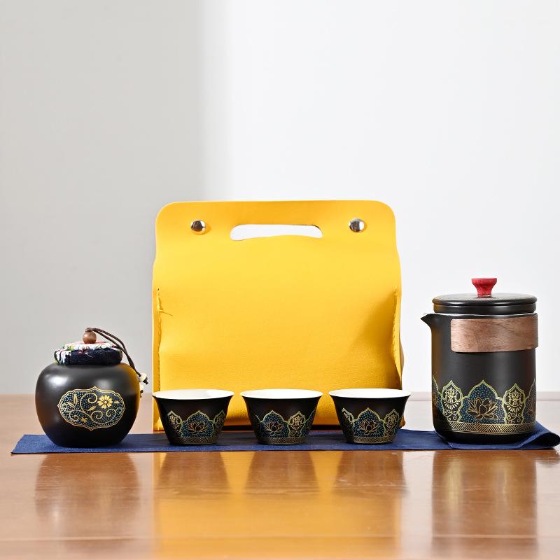 Дорожный набор для чая кунг-фу, маленький набор для улицы, керамическая чашка куайкэ, один чайник, три чашки, сувенир, бизнес, древний стиль, подарки