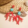 Summer New Blue Turquoise Stone Red Coral Earrings Women's Jewelry Beach Vacation Ethnic Style Jewelry Drop Earrings