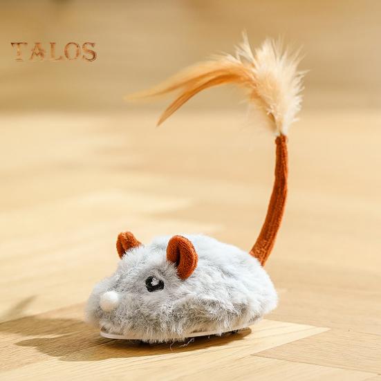 Электрическая мышь, игрушка для кошек, USB-перезаряжаемая интерактивная игрушка для котят с перьевым хвостом, автоматическая движущаяся плюшевая мышь для домашних кошек